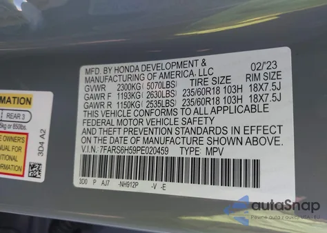 2023 Honda Cr-V Hybrid Sport из США, поврежденный, VIN 7FARS6H59PE020459